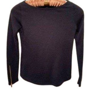 Ann Taylor Navy Boatneck Sweater With Zippered Sleeves